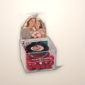 Custom photo music box shaped like a small record player